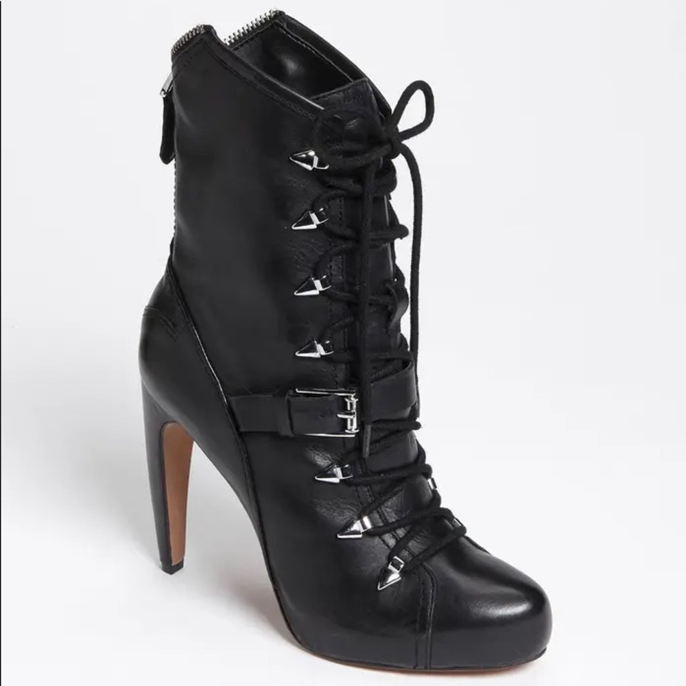 Sam Edelman Boots Black Leather Lace Up Booties Knox Shoes 9 9.5